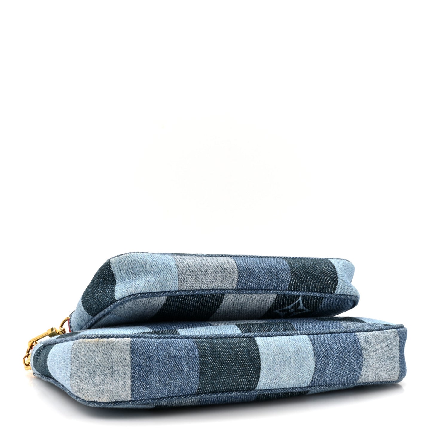 Denim Damier Monogram Patchwork Multi Pochette Accessories Blue Rouge