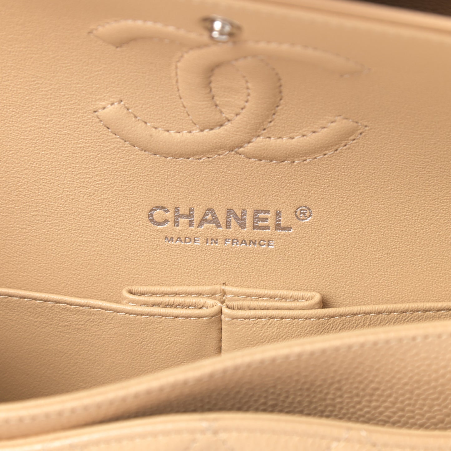 Caviar Quilted Small Double Flap Beige