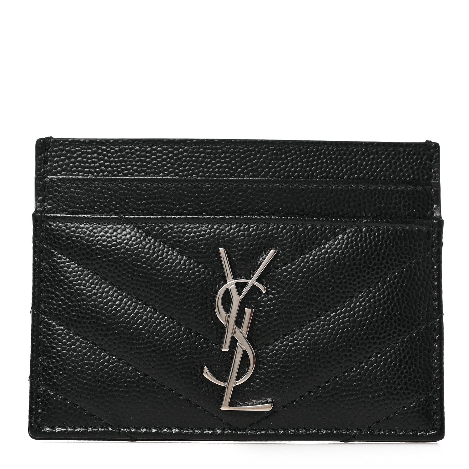 Saint Laurent Grain De Poudre Matelasse Chevron Monogram Credit Card Case Black 1 of 6