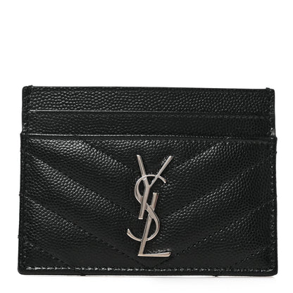 Saint Laurent Grain De Poudre Matelasse Chevron Monogram Credit Card Case Black 1 of 6