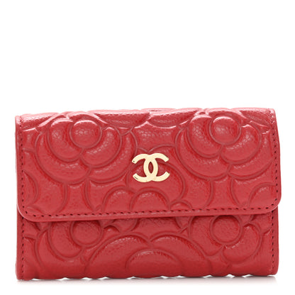 Chanel Caviar Camellia Embossed Card Holder Wallet Red 1 of 10