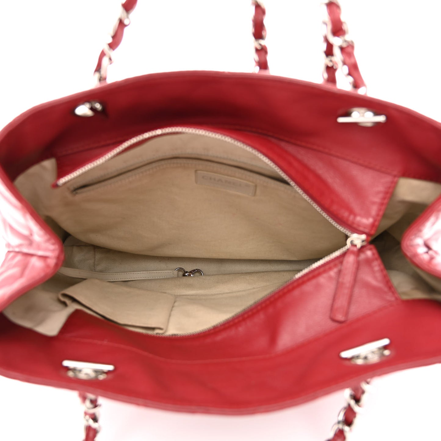 Calfskin Quilted In the Business North South Tote Red
