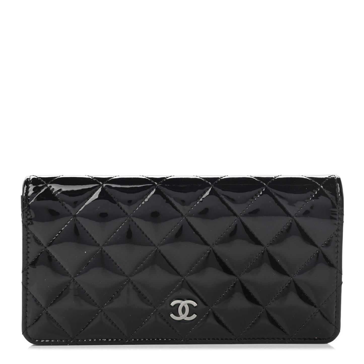 Patent Calfskin Quilted Yen Wallet Black