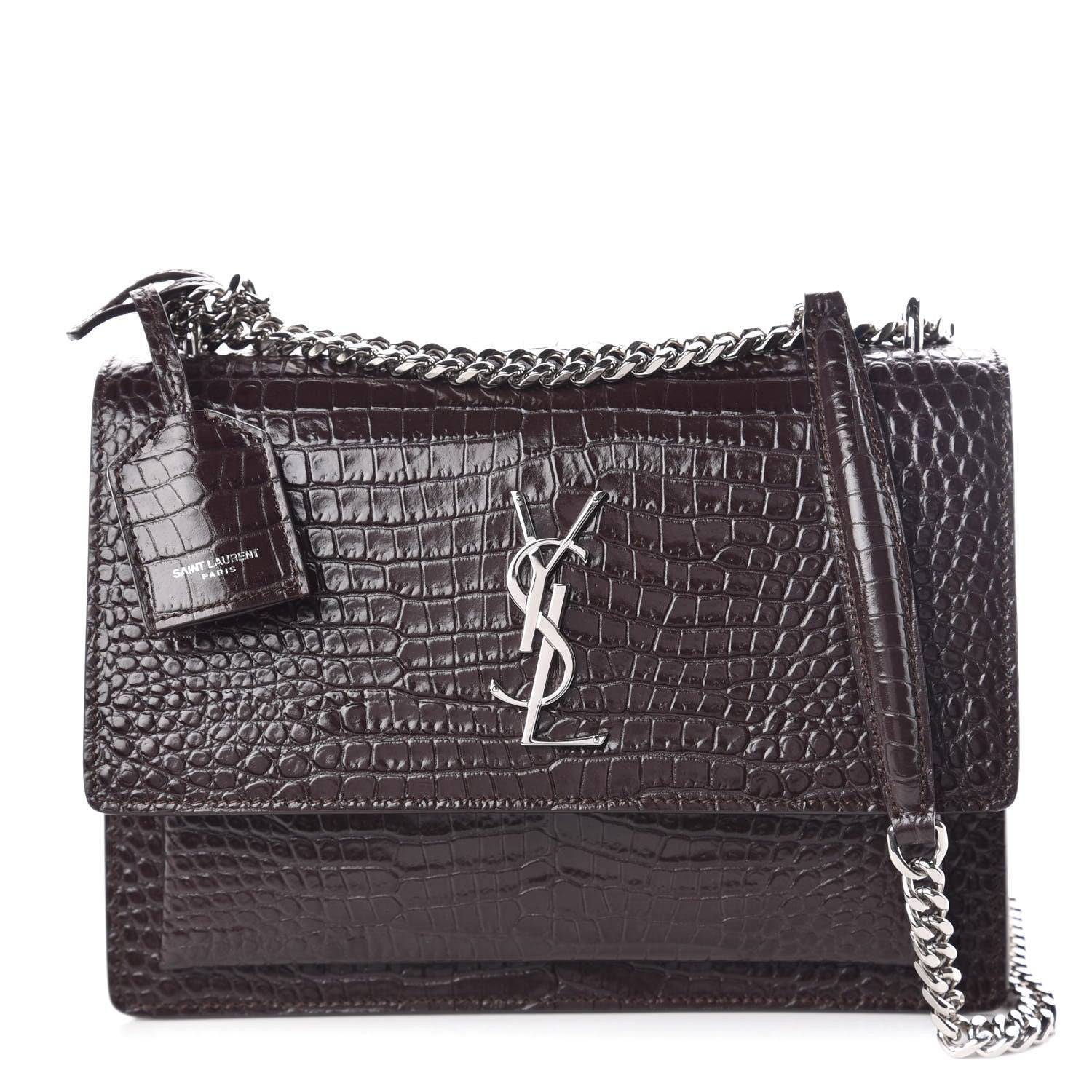 Saint Laurent Calfskin Crocodile Embossed Medium Monogram Sunset Brown 1 of 8