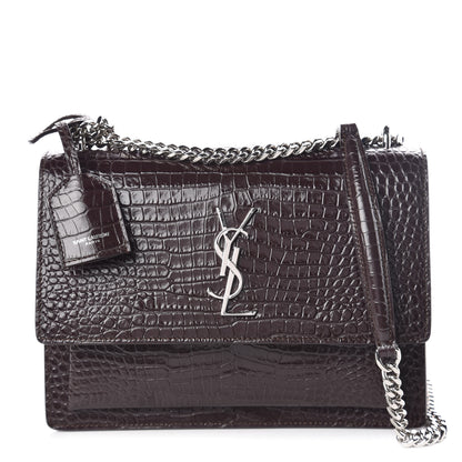 Saint Laurent Calfskin Crocodile Embossed Medium Monogram Sunset Brown 1 of 8