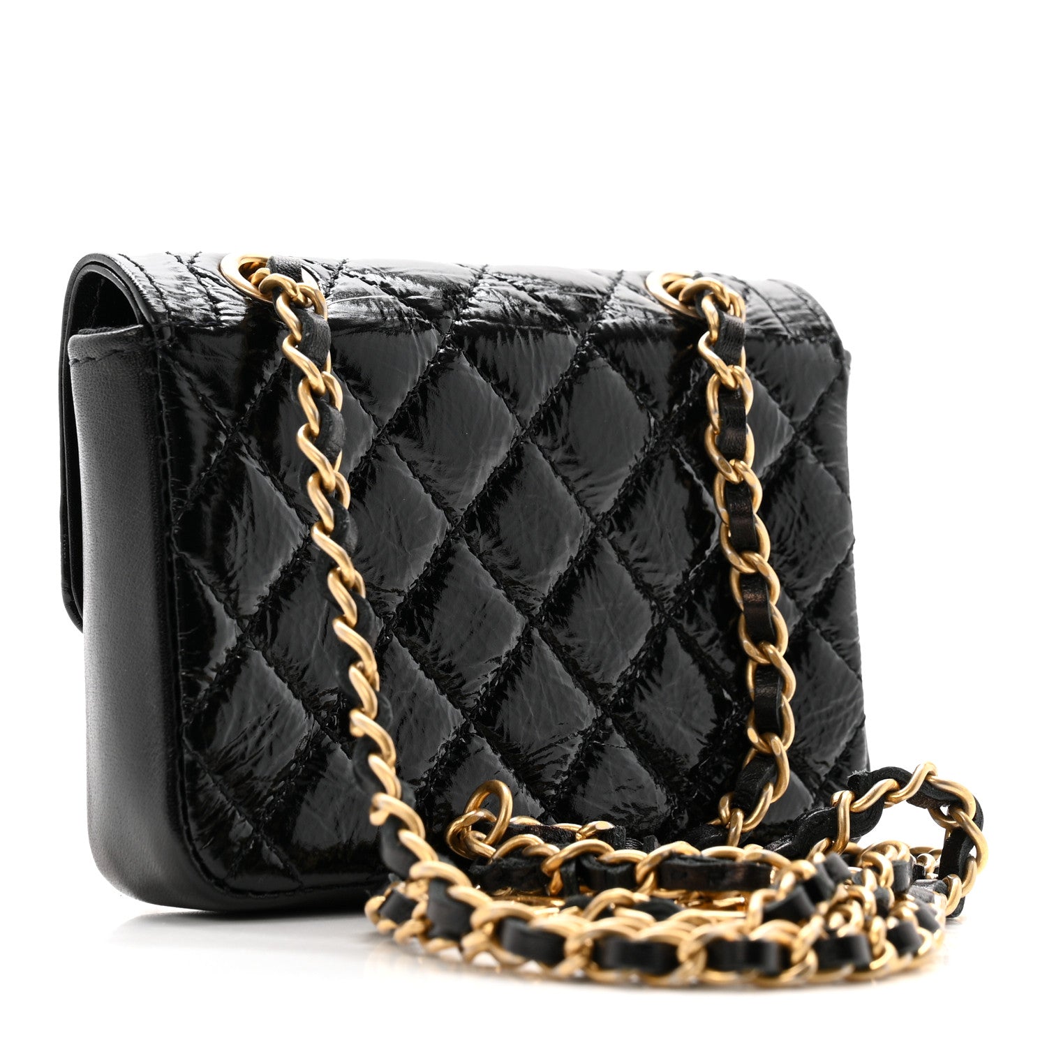 Chanel Shiny Aged Calfskin Quilted Waist Belt Bag Black 1874728