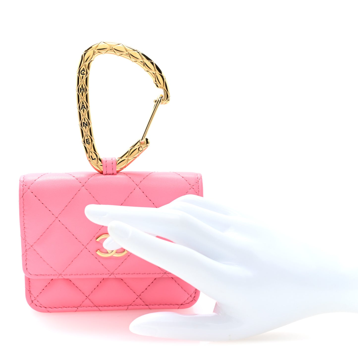 Lambskin Quilted CC Hook Card Holder Pink