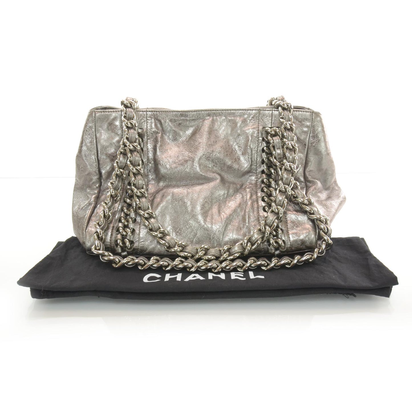 Leather Modern Chain Tote Metallic