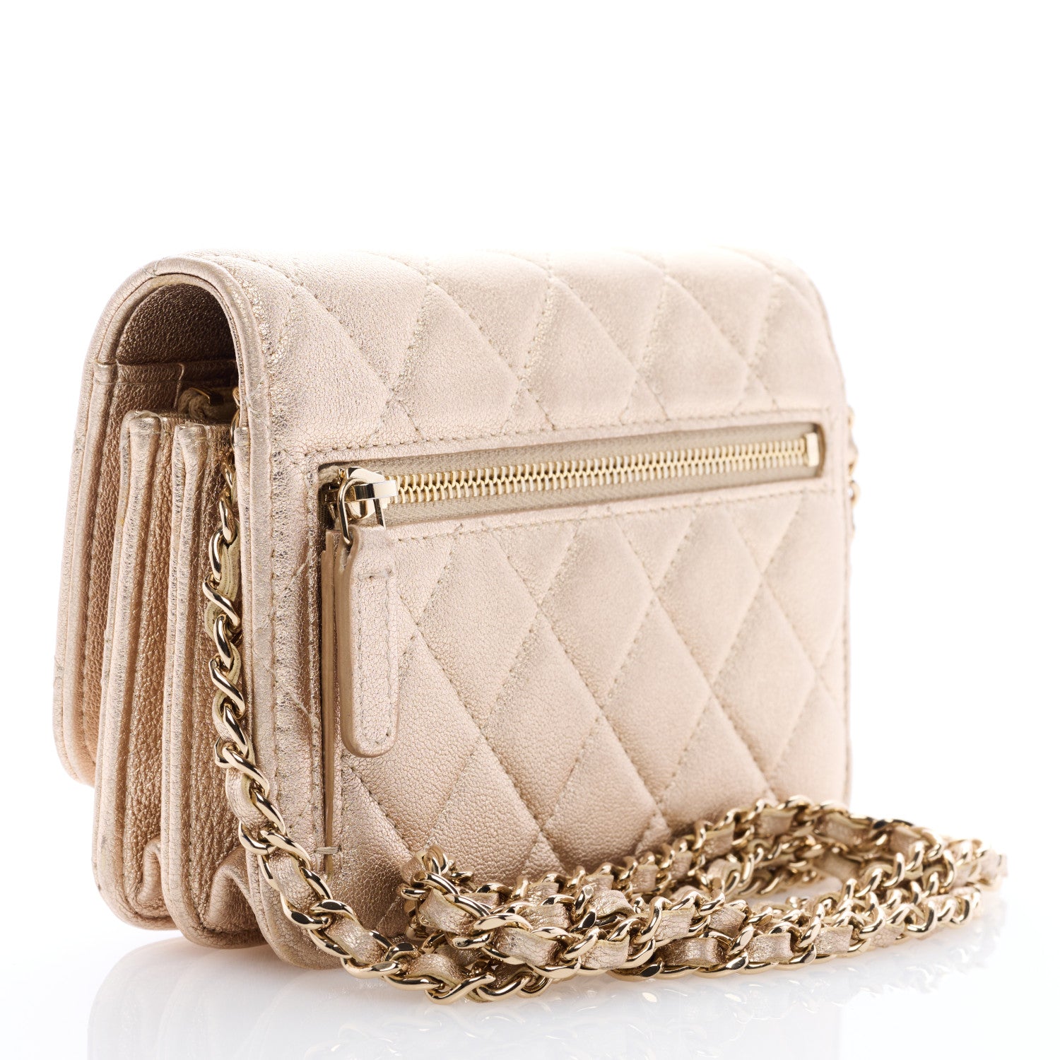 Chanel Metallic Lambskin Quilted Mini Wallet On Chain WOC Gold 2 of 8