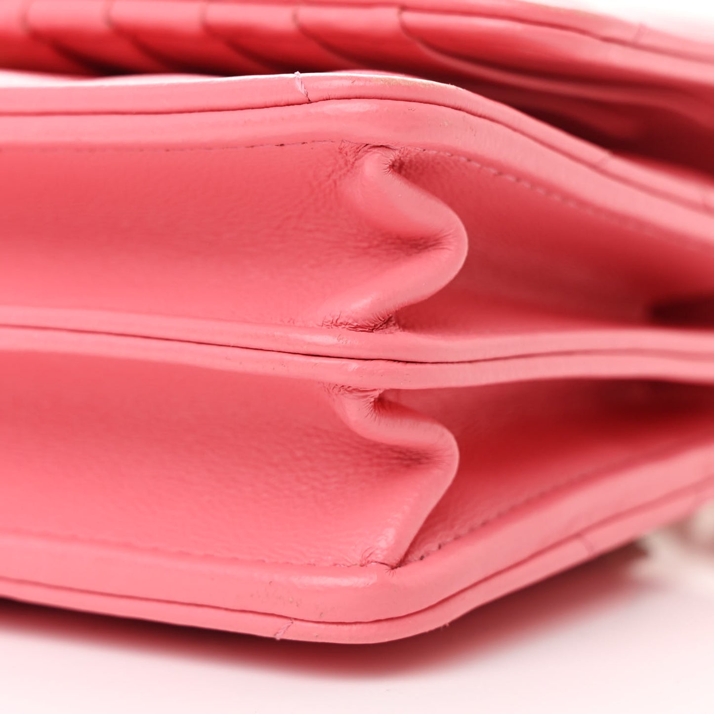 Lambskin Enamel Quilted Pending CC Clutch With Chain Pink