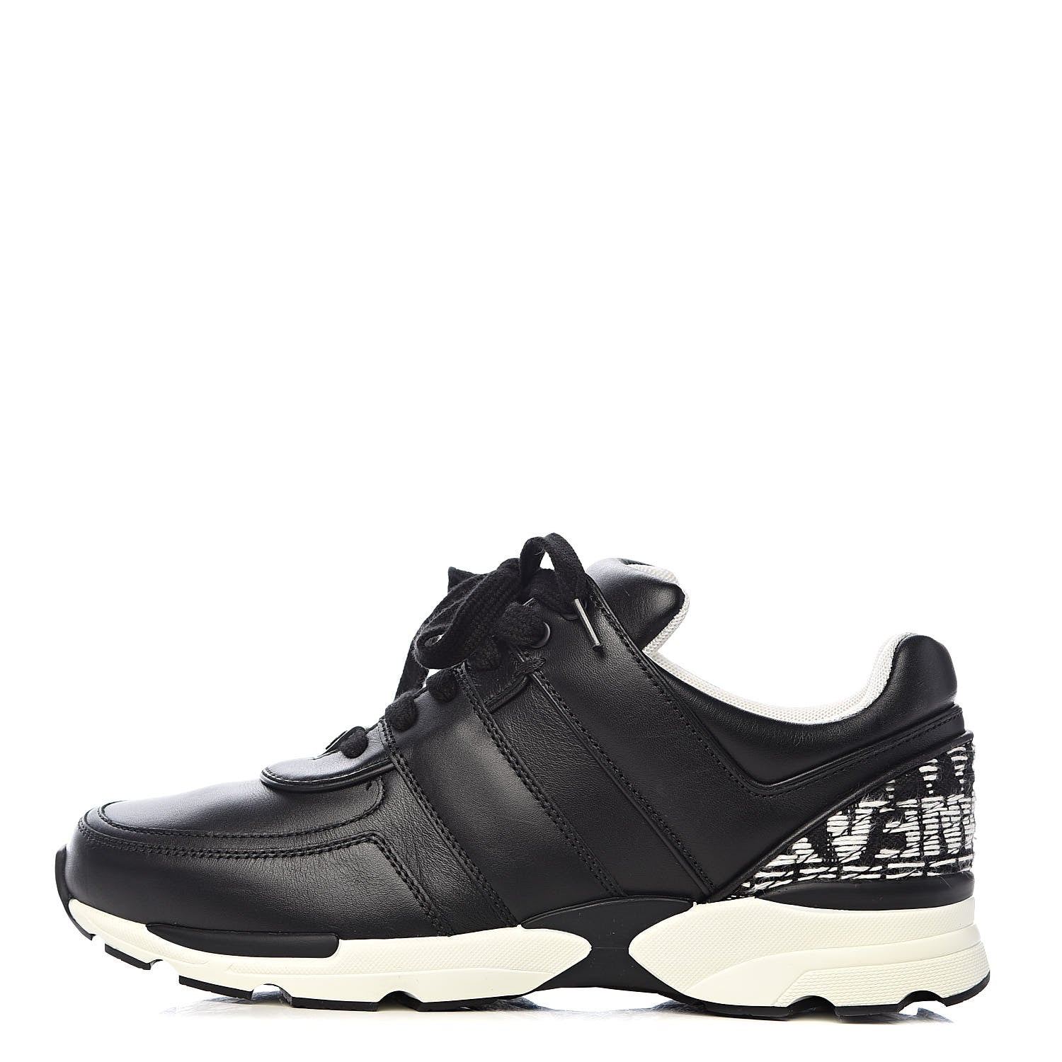 Chanel Calfskin Tweed CC Sneakers 38 Black White 1 of 11