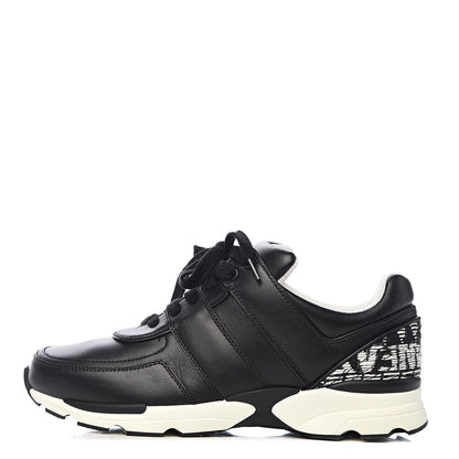 Chanel Calfskin Tweed CC Sneakers 38 Black White 1 of 11