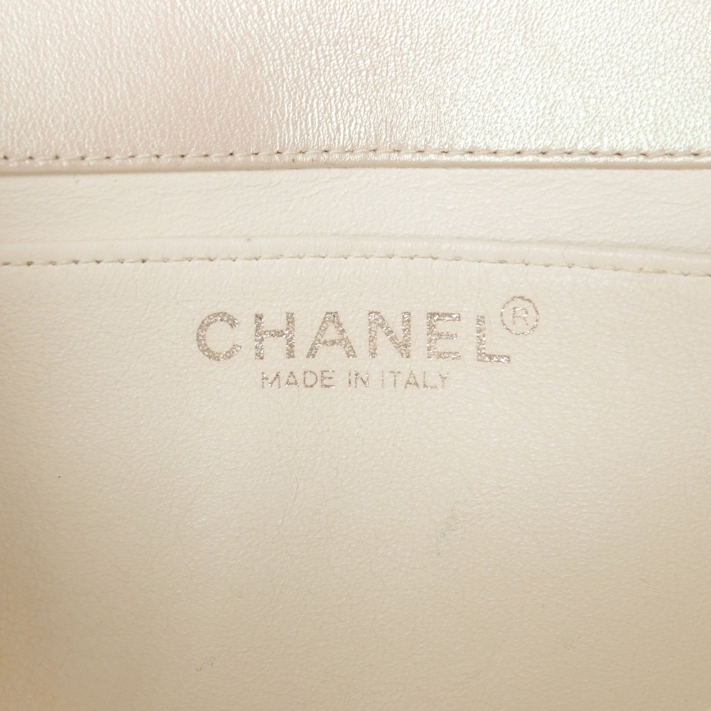 Iridescent Lambskin Quilted Mini Rectangular Flap Ivory