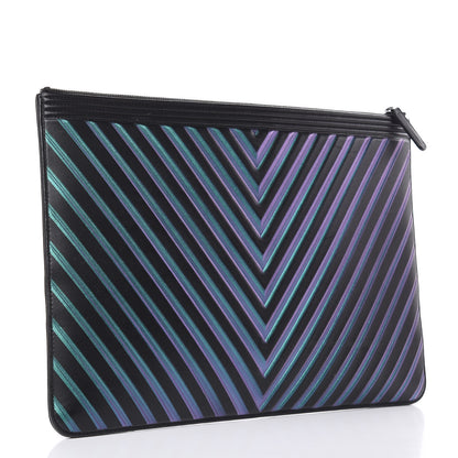 Chanel Calfskin Painted Chevron Embossed Large Boy Zip Pouch Black 3 of 11