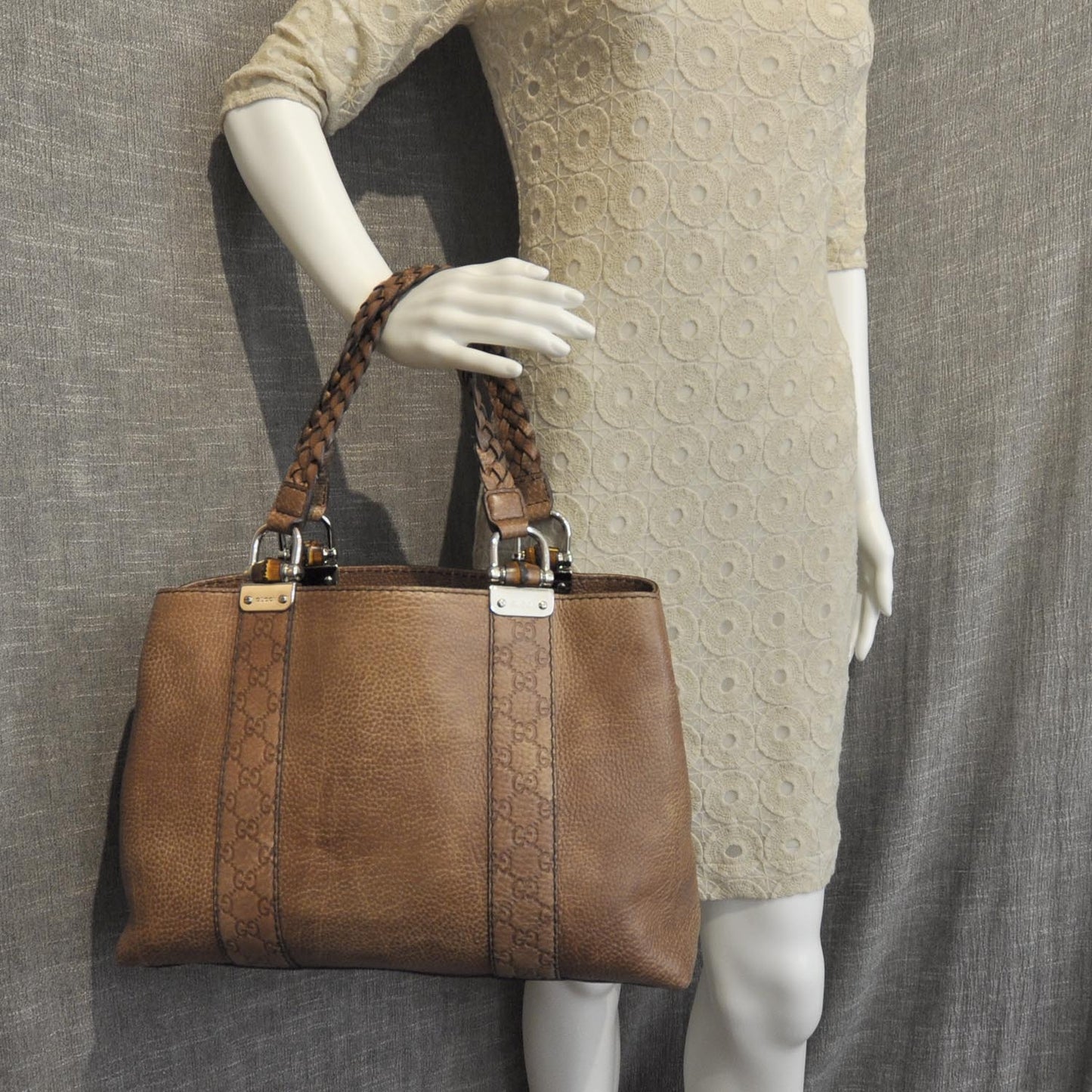 Leather Bamboo Bar Medium Tote