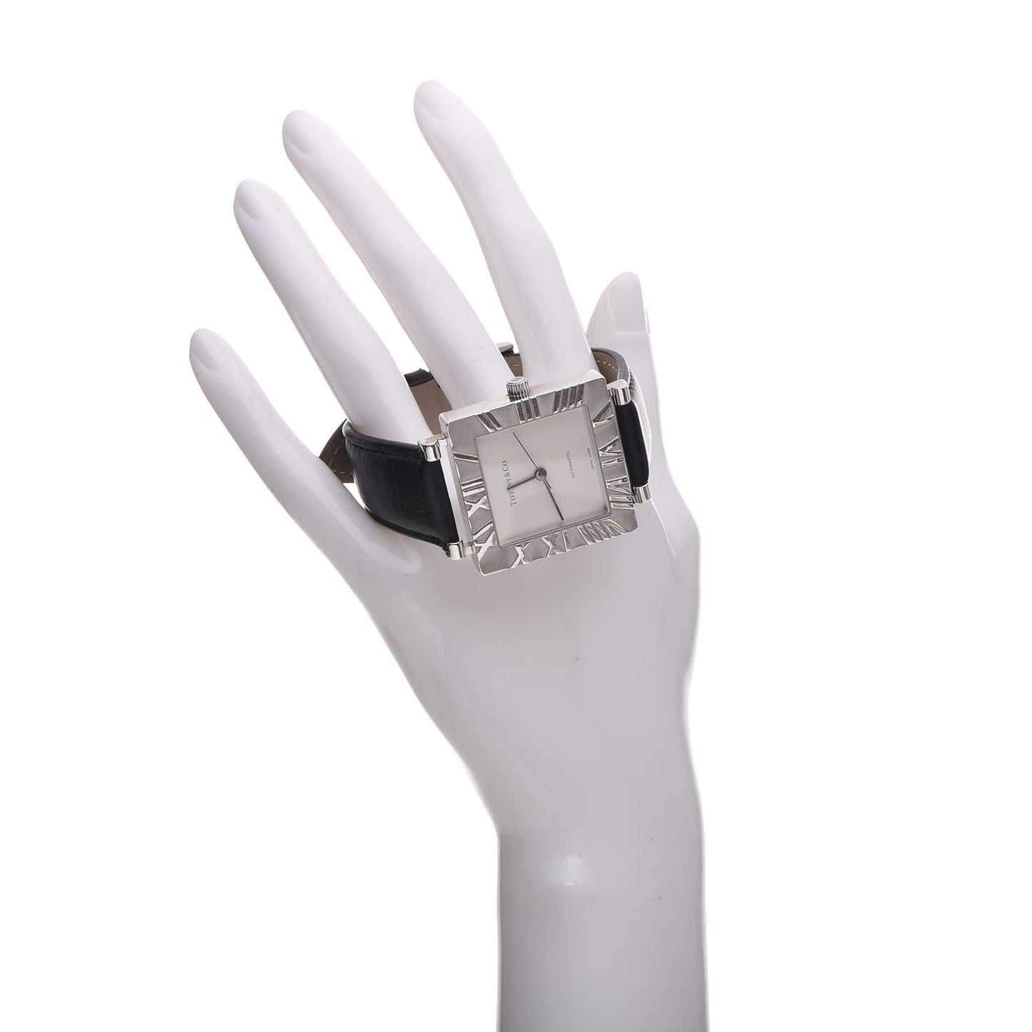 Sterling Silver Calfskin 34mm Atlas Square Automatic Watch