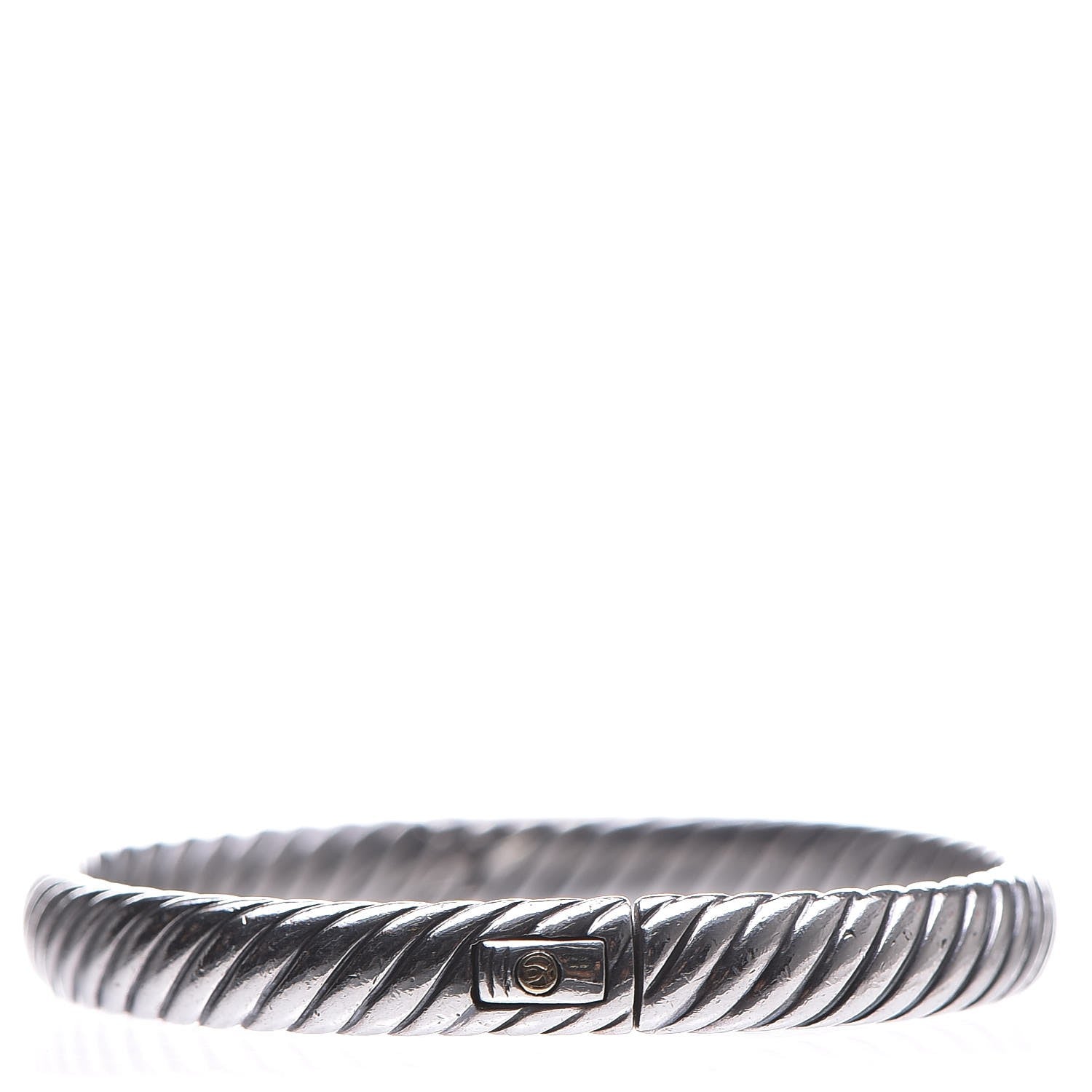 David Yurman Sterling Silver 18K Yellow Gold 7mm Sculpted Cable Bangle Bracelet M 4 of 5