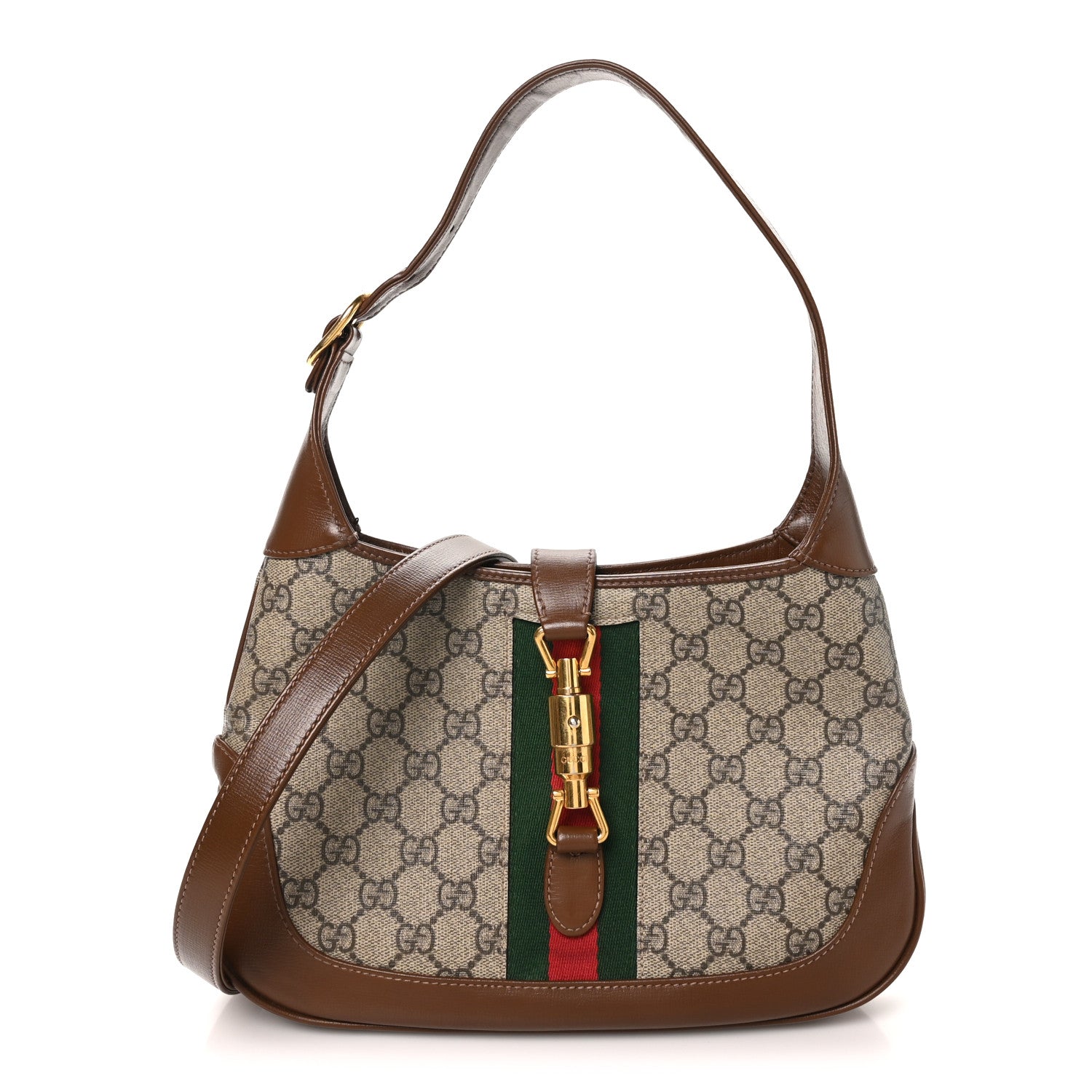 Gucci GG Supreme Monogram Azalea Calfskin Web Small Jackie 1961 Hobo Beige Ebony Brown Sugar 1 of 10