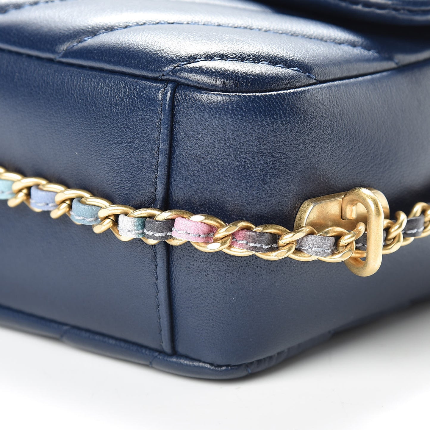 Lambskin Chevron Quilted Mini Chain Around Rectangular Flap Blue