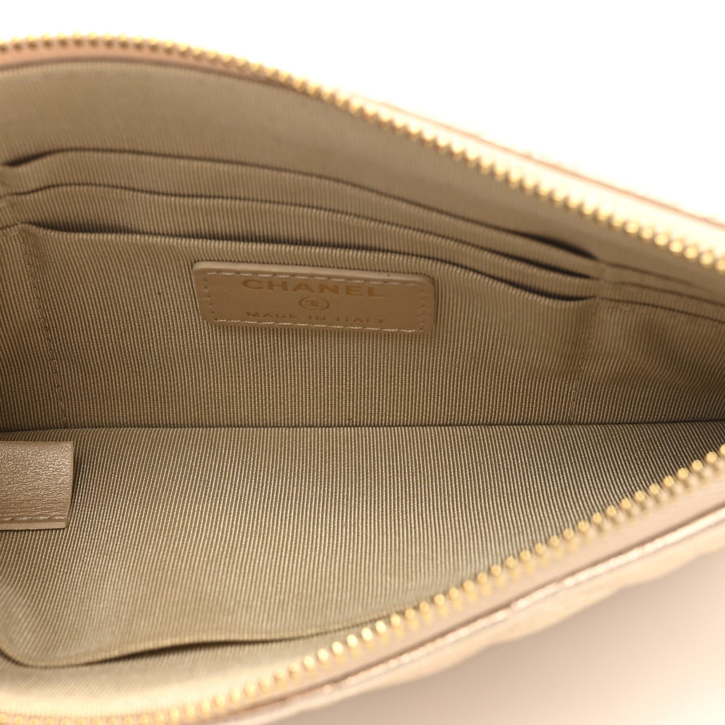Metallic Lambskin Quilted Cosmetic Case Gold