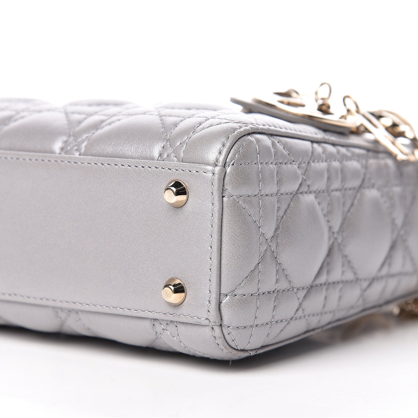 Metallic Lambskin Cannage Mini Lady Dior Grey
