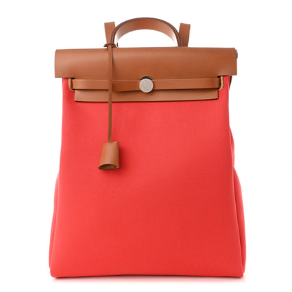 Hermes Military Toile Vache Hunter Herbag a Dos Zip Retourne Backpack Bougainvillea Fauve 3 of 12