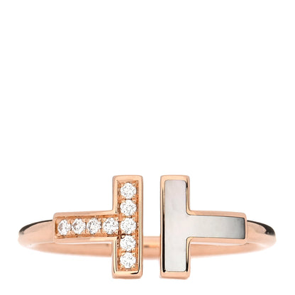 Tiffany 18K Rose Gold Diamond Mother of Pearl T Wire Ring 57 8 1 of 4