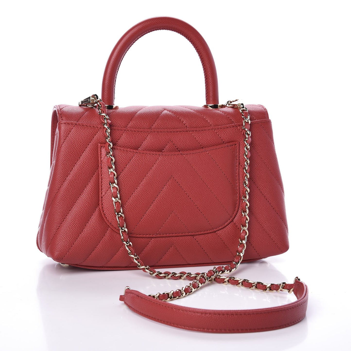 Caviar Chevron Quilted Mini Coco Handle Flap Red