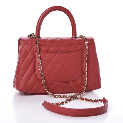 Chanel Caviar Chevron Quilted Mini Coco Handle Flap Red 2 of 10