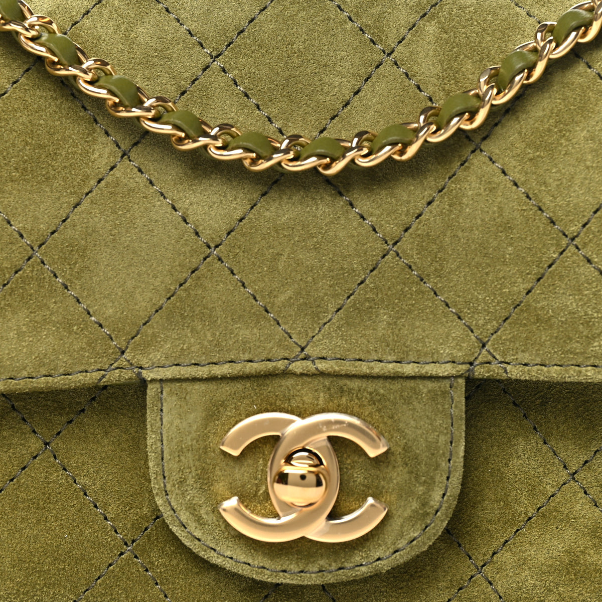 Suede Calfskin Mini Souplissimo Flap Khaki