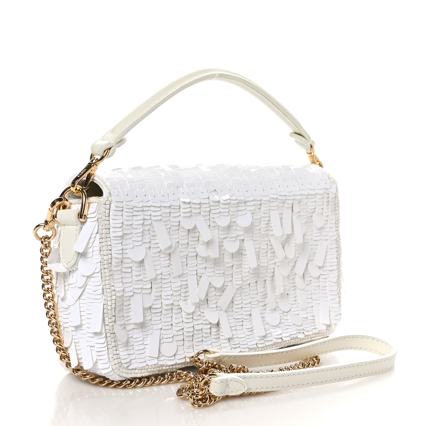 Sequin Paillettes Vitello Grace Sex and the City Mini Baguette White