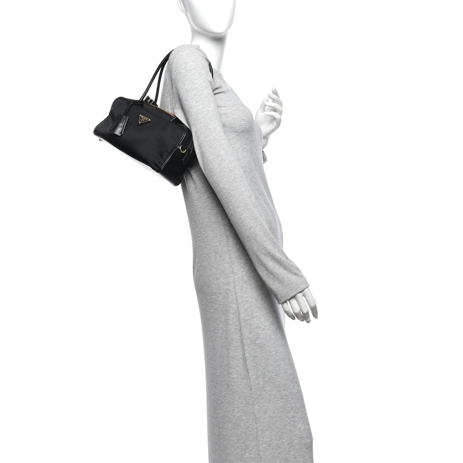 Prada Re-Nylon Vitello Small Top Handle Padlock Bag Black 2 of 9