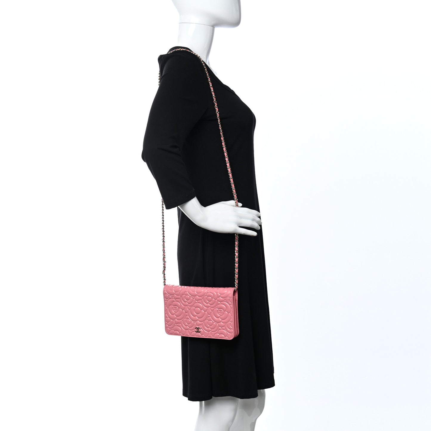 Caviar Camellia Embossed Wallet On Chain WOC Pink