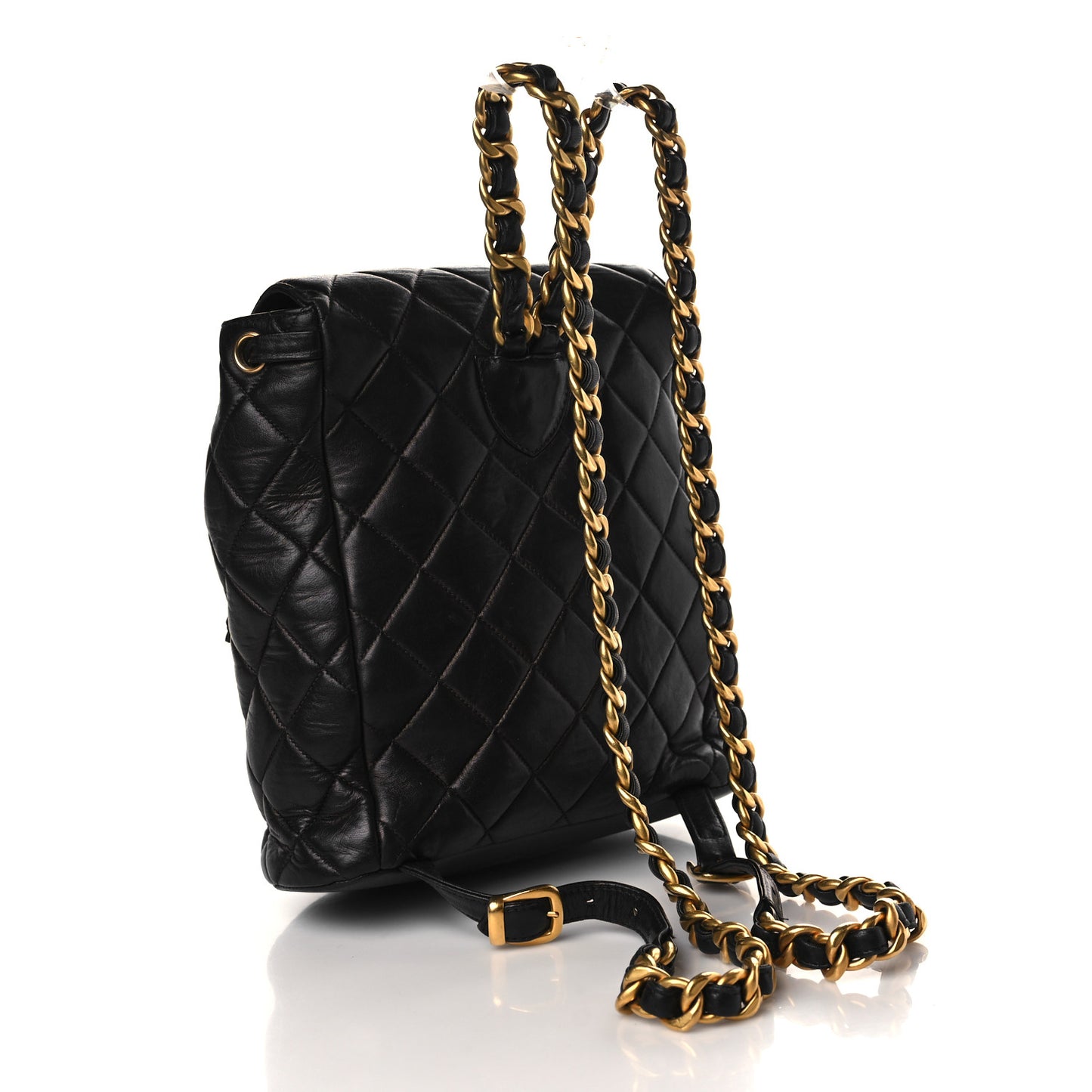 Lambskin Quilted Drawstring Backpack Black