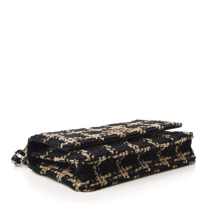Chanel Tweed Quilted Chanel 19 Wallet On Chain WOC Black Beige 4 of 12