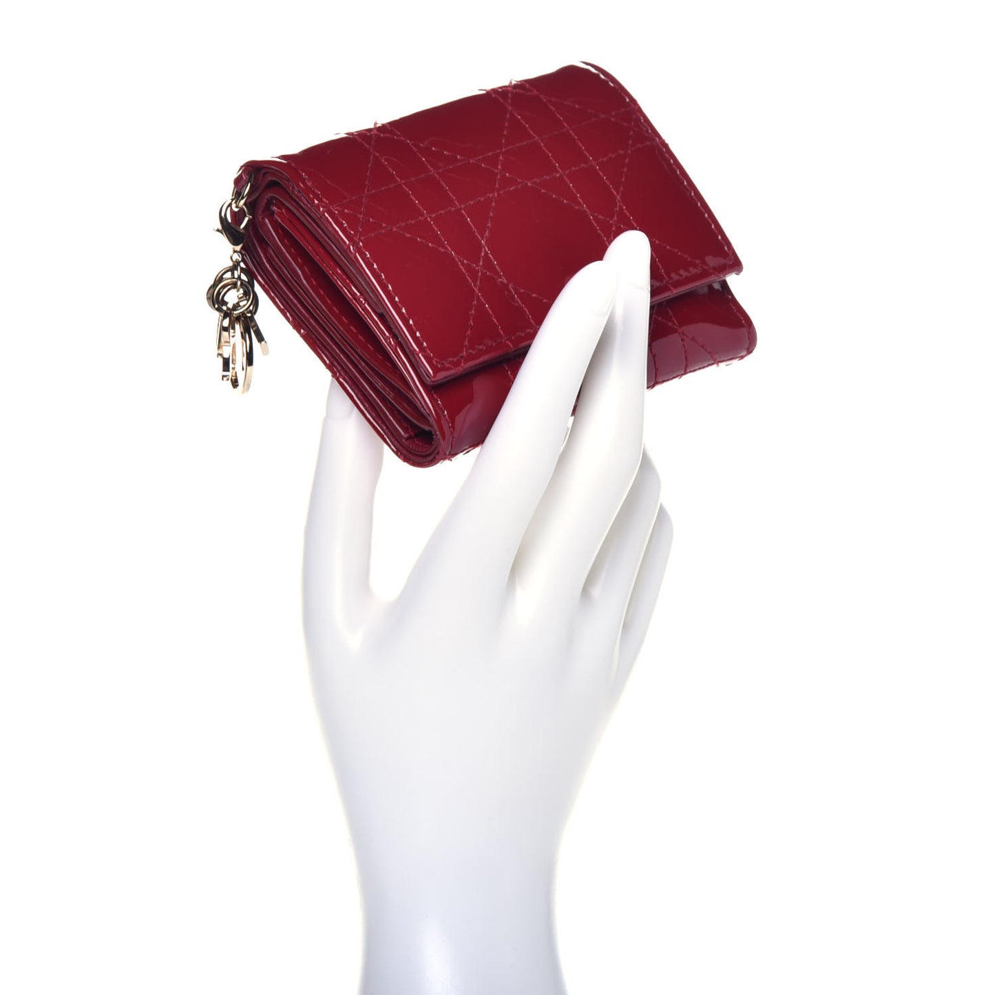 Patent Cannage Lady Dior Compact Wallet Scarlet