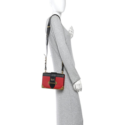 Prada City Calfskin Saffiano Cahier Bag Fuoco Black 2 of 10
