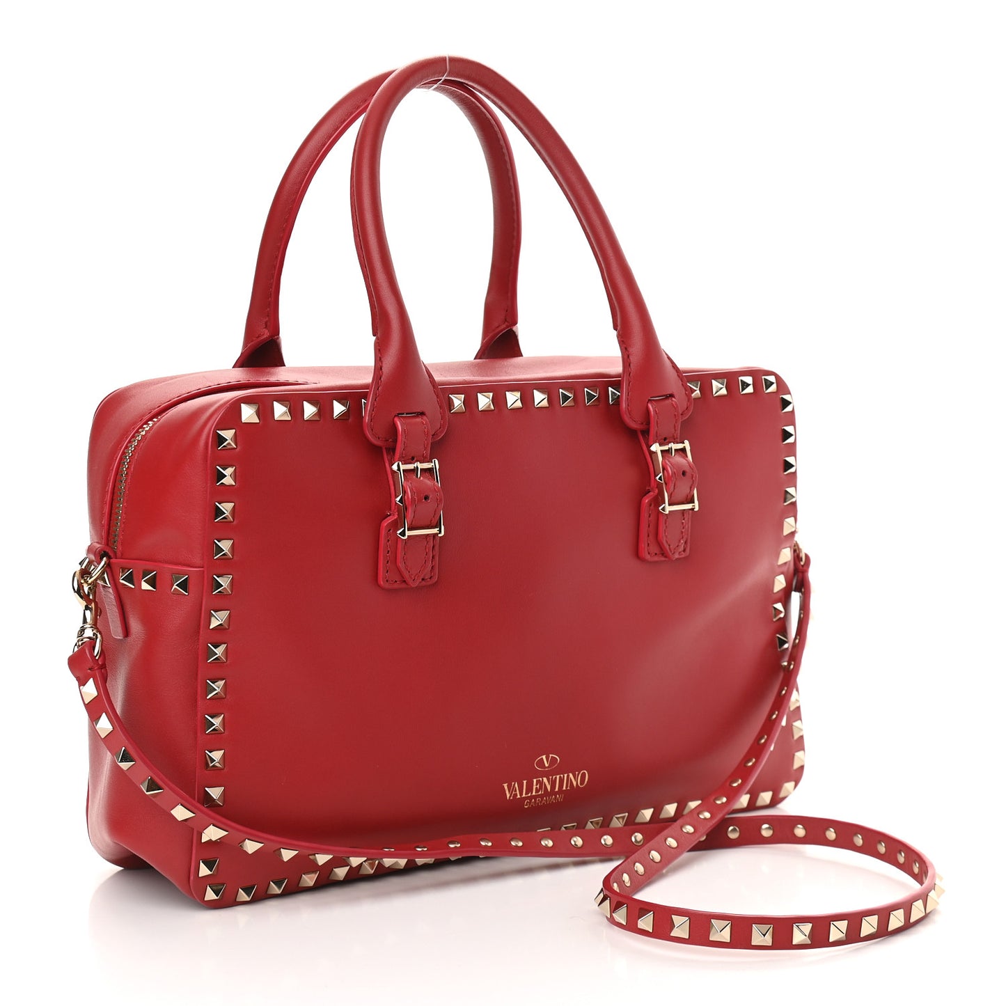 Vitello Rockstud Top Handle Satchel Rosso Valentino