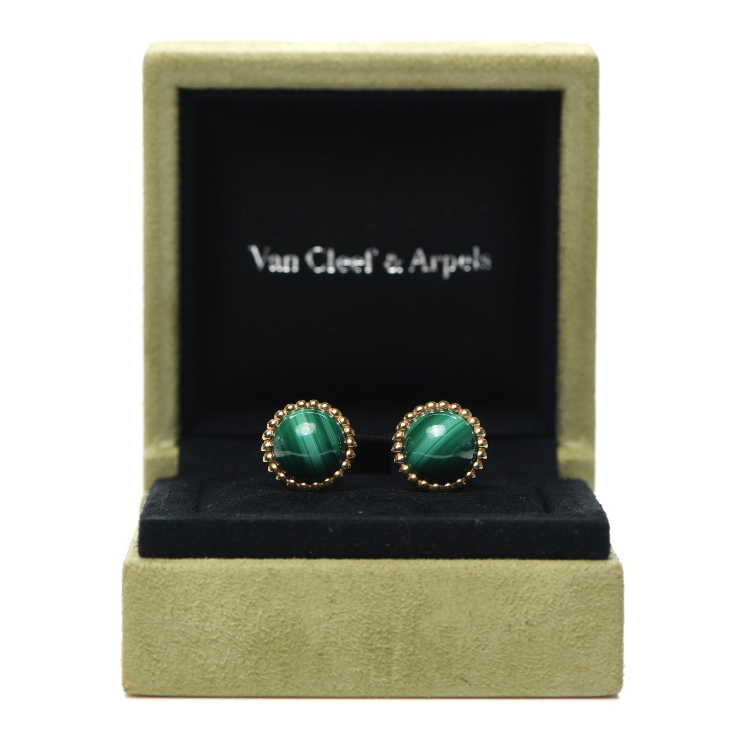 18K Yellow Gold Malachite Perlee Couleurs Earrings
