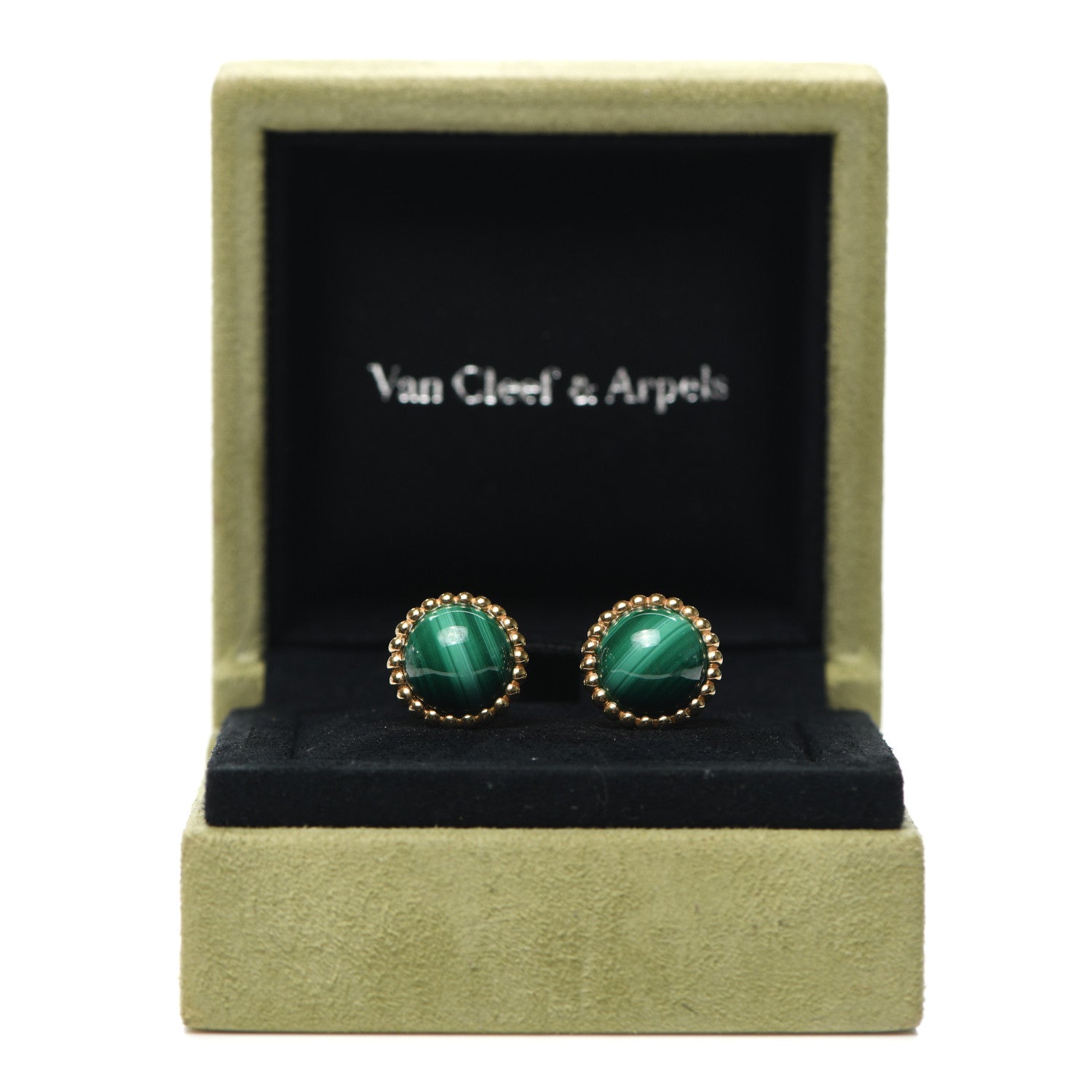 Van Cleef & Arpels 18K Yellow Gold Malachite Perlee Couleurs Earrings 6 of 6