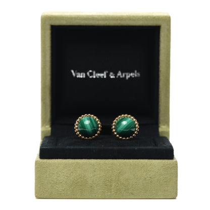 Van Cleef & Arpels 18K Yellow Gold Malachite Perlee Couleurs Earrings 6 of 6