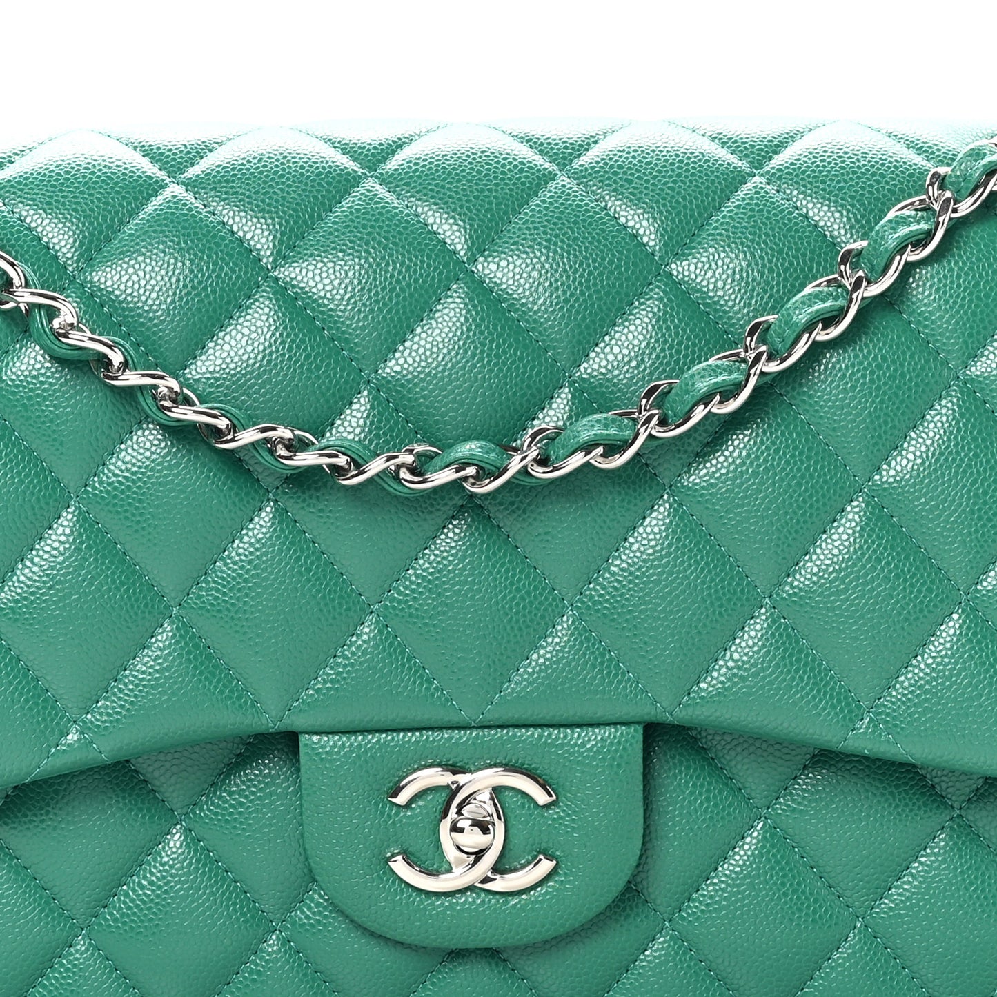 Caviar Quilted Jumbo Double Flap Green