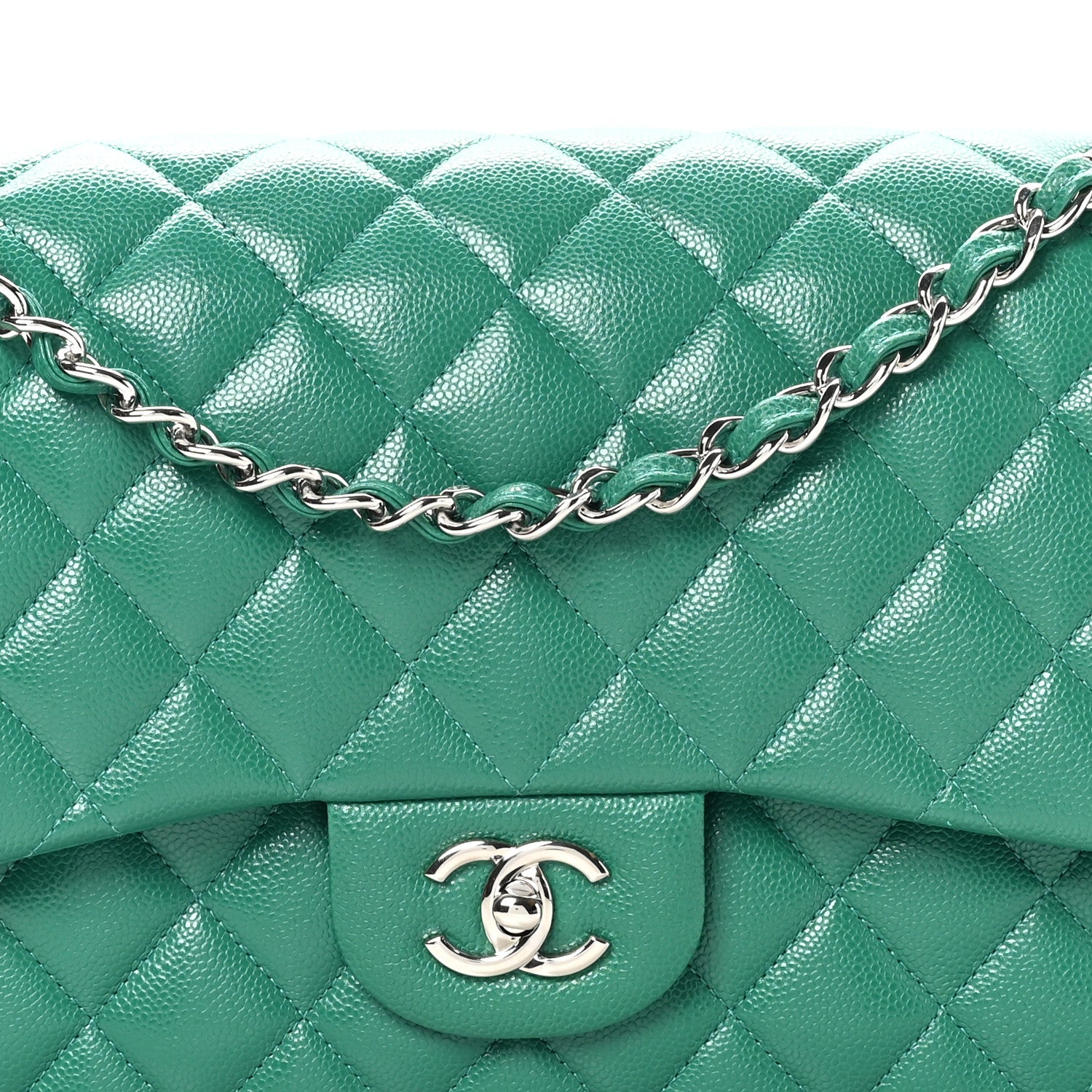 Chanel Caviar Quilted Jumbo Double Flap Green 8 of 10