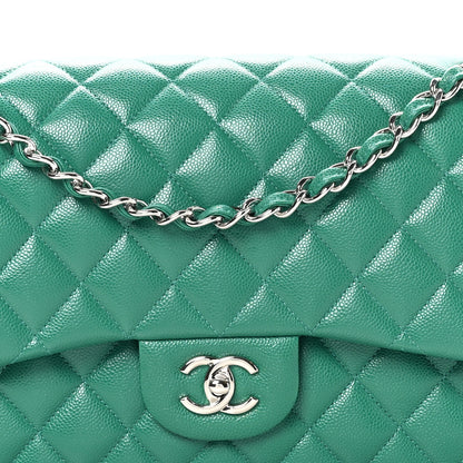 Chanel Caviar Quilted Jumbo Double Flap Green 8 of 10