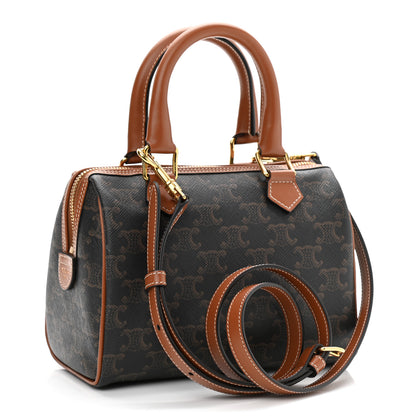 Celine Triomphe Canvas Calfskin Small Boston Bag Tan 3 of 10