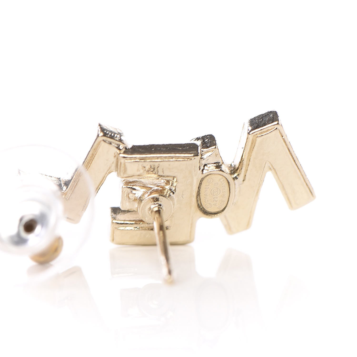Chanel Crystal Pearl Signature Stud Earrings Gold 3 of 4