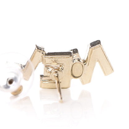 Chanel Crystal Pearl Signature Stud Earrings Gold 3 of 4