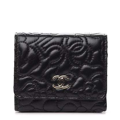 Chanel Lambskin Camellia Embossed Small Wallet Black 1 of 8