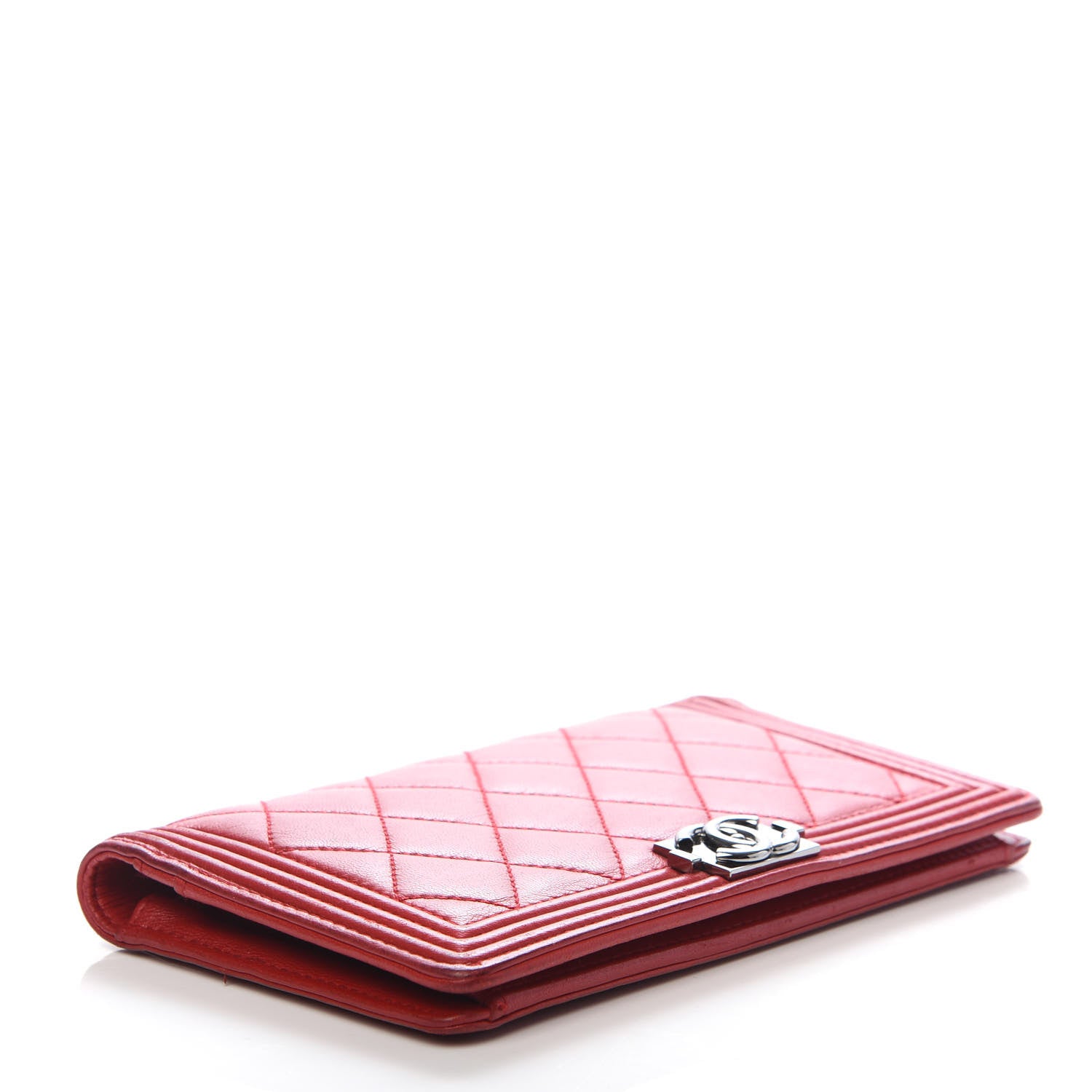 Chanel Lambskin Quilted Boy Yen Wallet Red 4 of 10