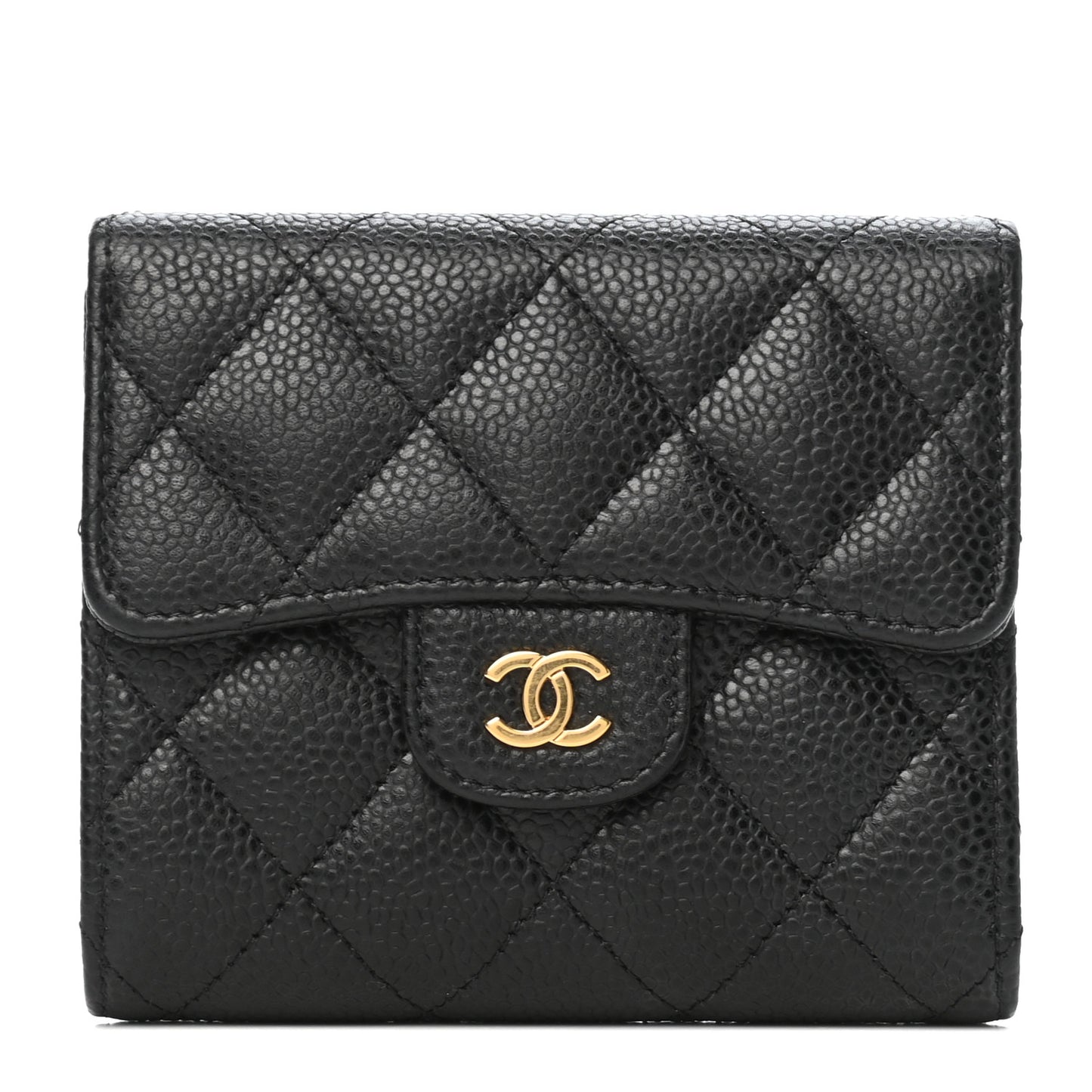 Caviar Quilted Compact Flap Wallet Black